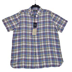 Cremieux Classics Men's Shirt Size XL French Linen Short Sleeve Plaid Blue (63)